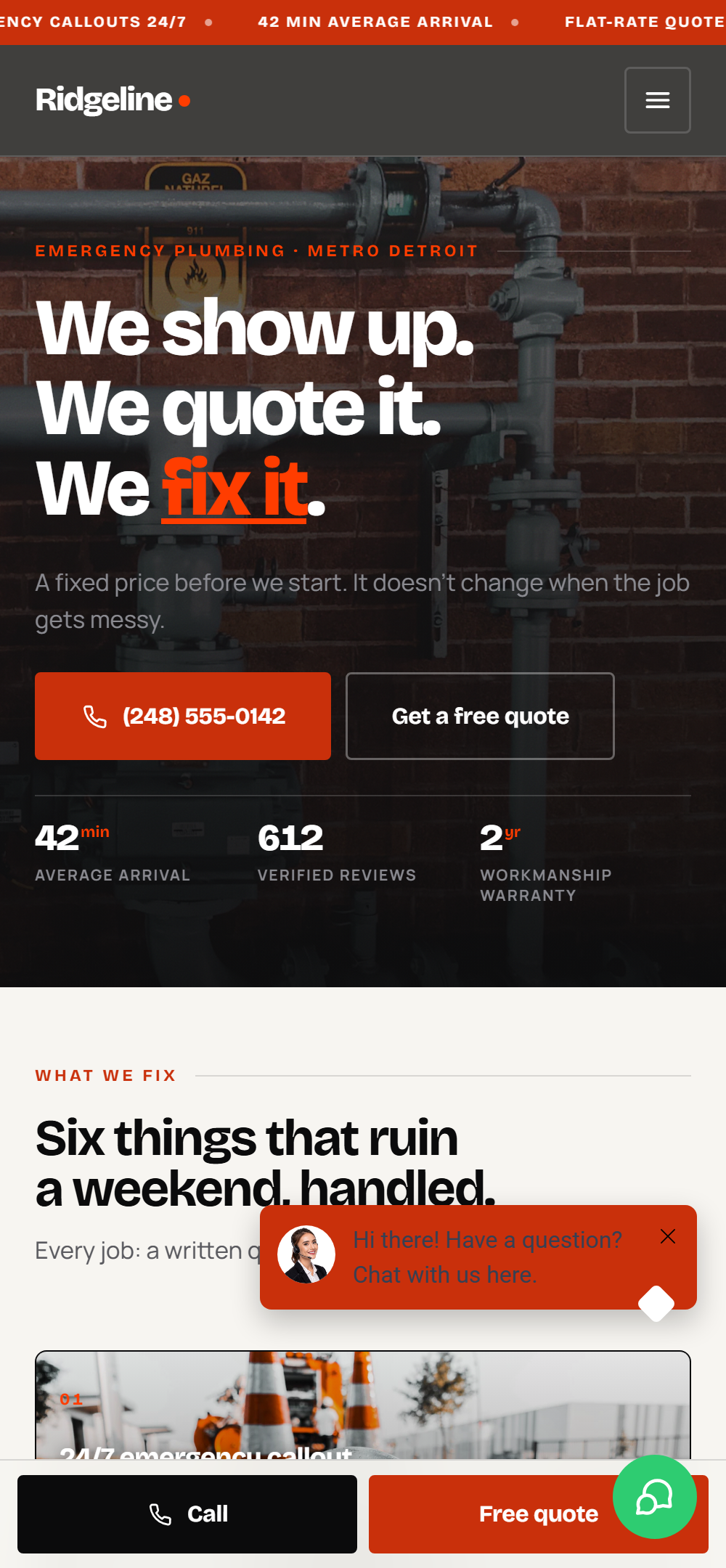 A contractor website built by Lua Ventures, shown on a phone